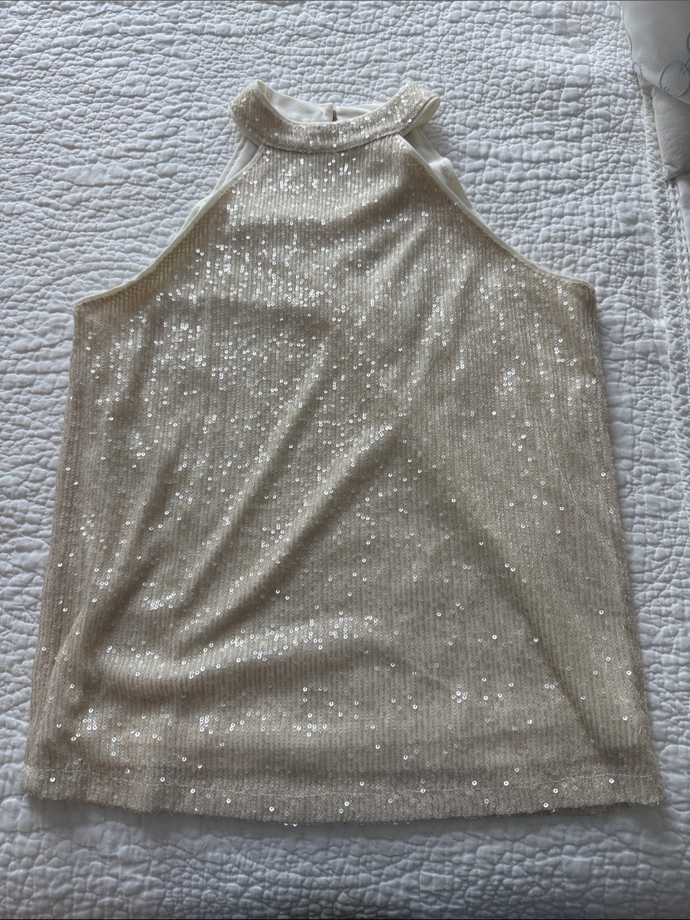 Cable & Gauge Cream Sequin Halter Tank Top